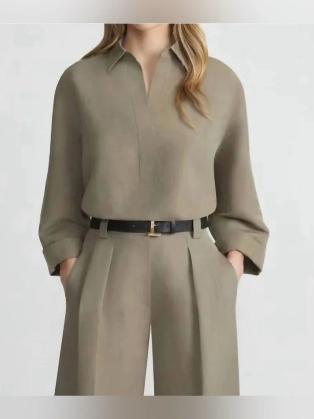 LAFAYETTE 148 NEW YORK Silk Linen Tunic Blouse In Concrete Size M - Picture 1 of 12